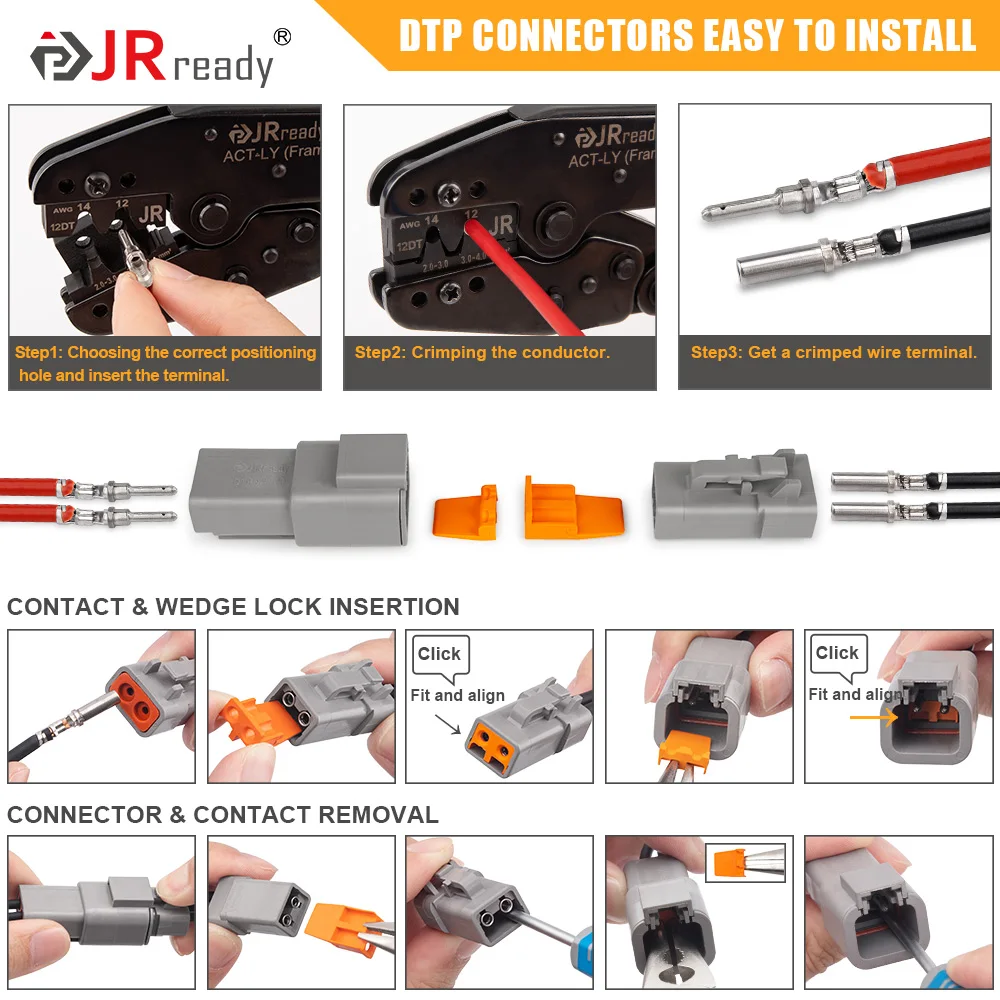 JRready 84PCS ST6251 Deutsch DTP Connector Kit, 2 Wire IP67 Waterproof Connector with Stamped Contacts 14-12AWG, 25A 3