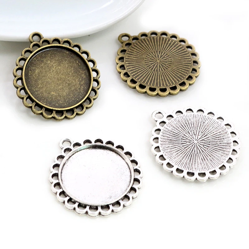 10 Stück 20mm innere Größe antik versilbert Bronze klassische Stil Cabochon Basis-Setting Anhänger