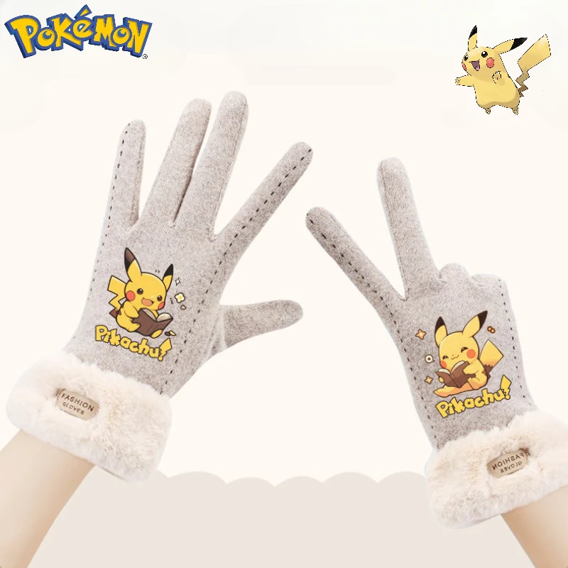 Pokemon Cute Cartoon Mittens Anime Figure Squirtle Gengar Pikachu Plushes Touch Screen Plus Velvet Winter Warm Guanti Da Donna