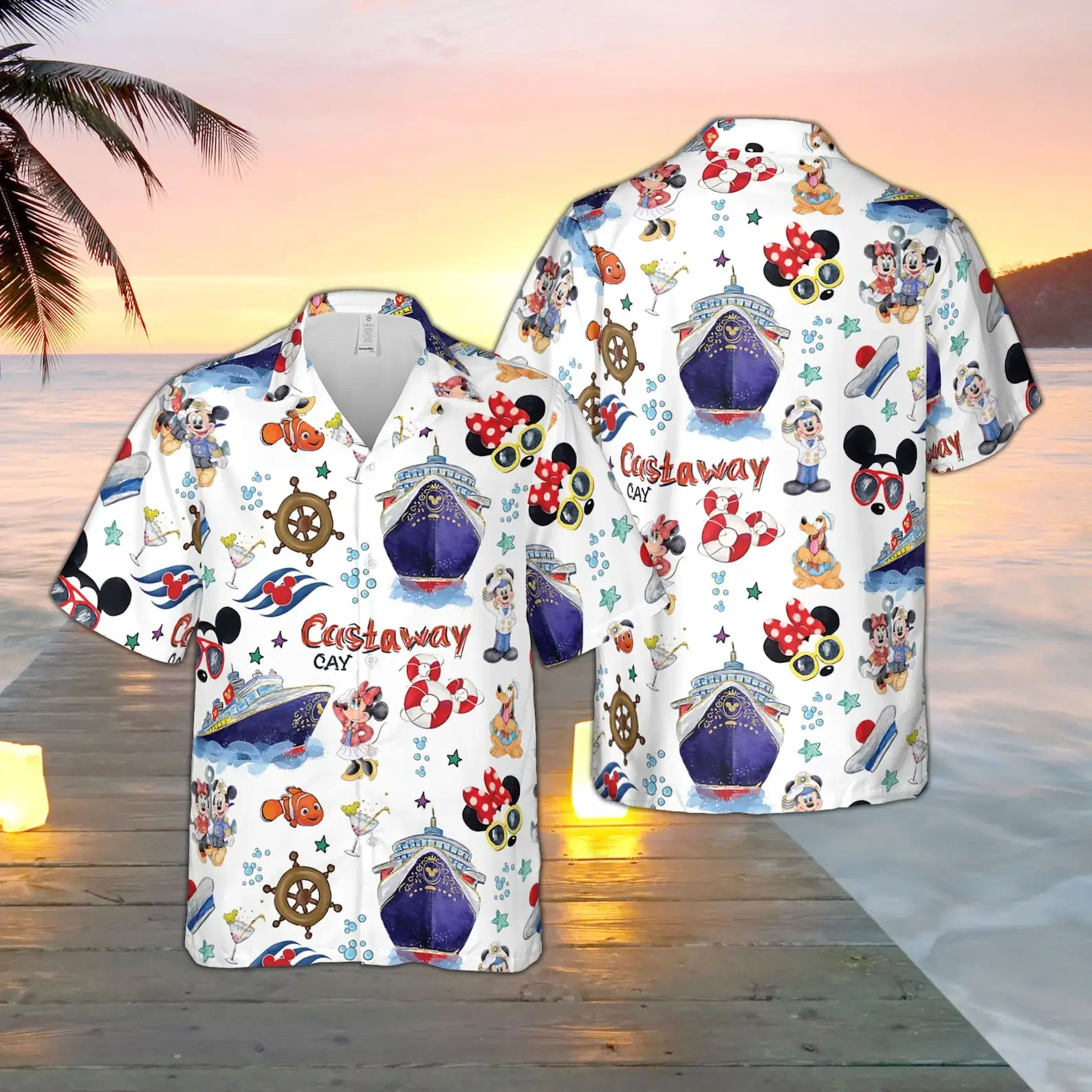 Miniso Disney Cruise Hawaiian Print Shirt Mens Women's Fashion Button Short Sleeve Shirt Disney Cruise Mickey Hawaiian Shirt Men 2