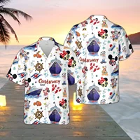 Miniso Disney Cruise Hawaiian Print Shirt Mens Women's Fashion Button Short Sleeve Shirt Disney Cruise Mickey Hawaiian Shirt Men 2