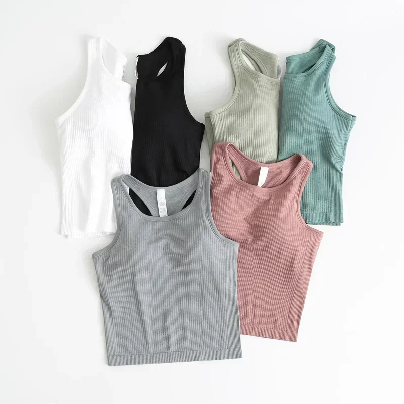 Women Racerback Yoga Tank Tops Fitness Sleeveless Cami Sports Shirts Slim Ribbed Running Gym Vest Built In Bra Top Blouses