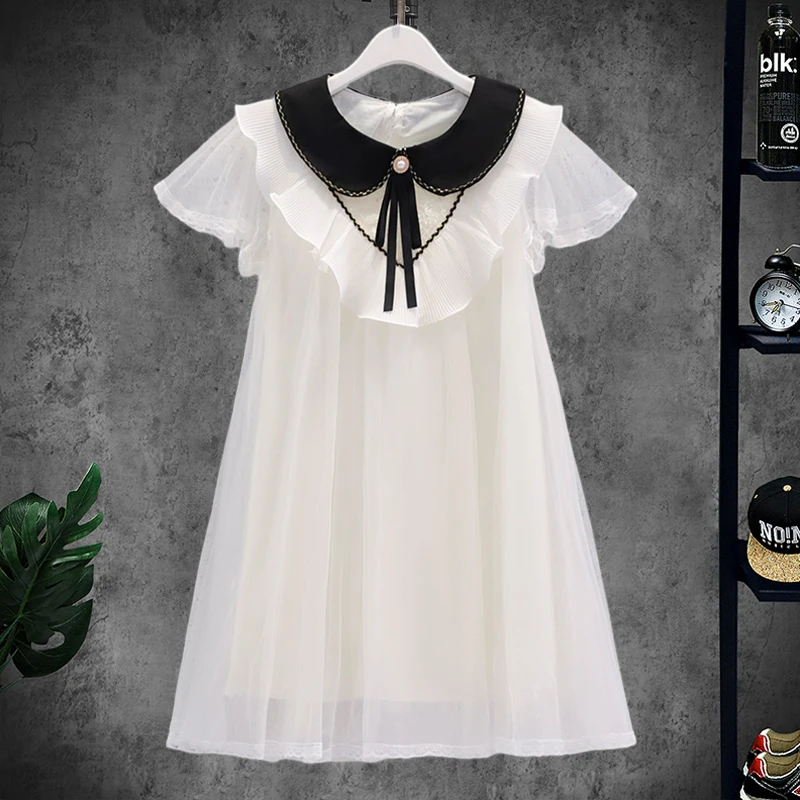 

Summer Kids White Princess Dresses for Girls Clothes Baby Party Outfits Teenagers Short Sleeve Children Costumes 4 6 8 10 Years
