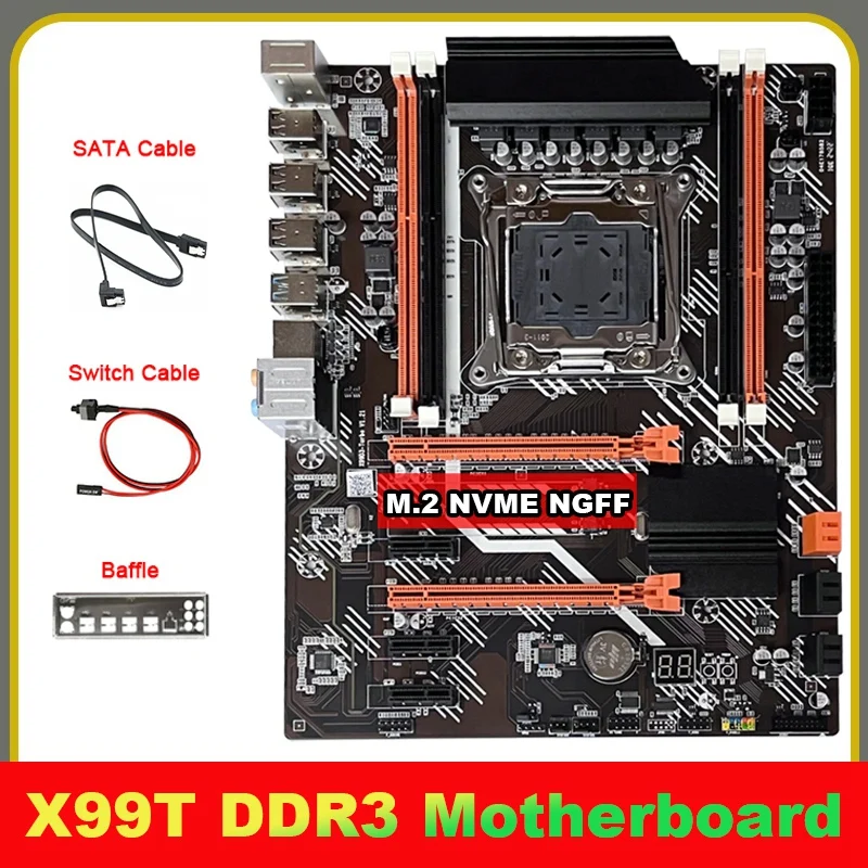

1 Set X99T Motherboard +SATA Cable+Switch Cable+Baffle LGA2011 V3 M.2 NVME NGFF Support DDR3 4X16G