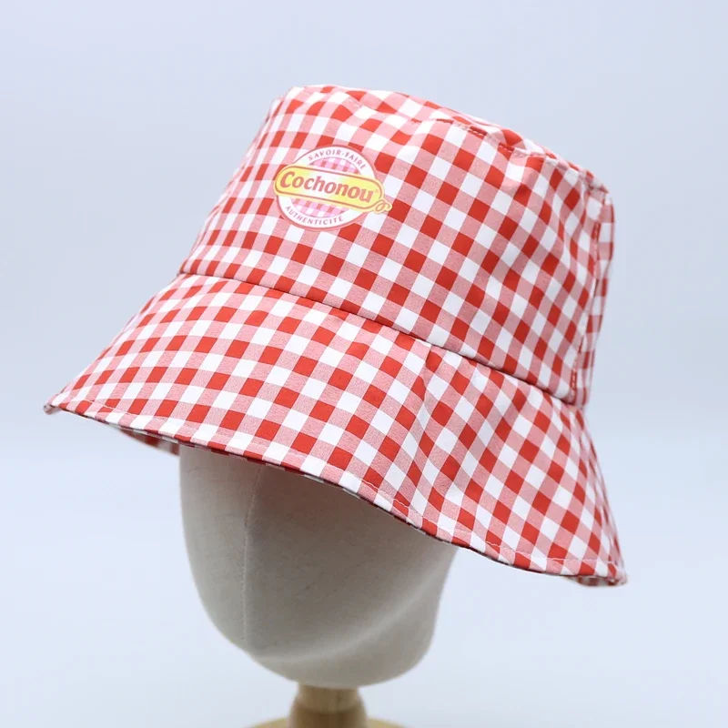 Chapeaux Cochonou Bob à carreaux rouges pour femmes, chapeaux d'été pour  adultes, coton décontracté, réversible, extérieur, nouveau, vente en gros,  E27 - AliExpress