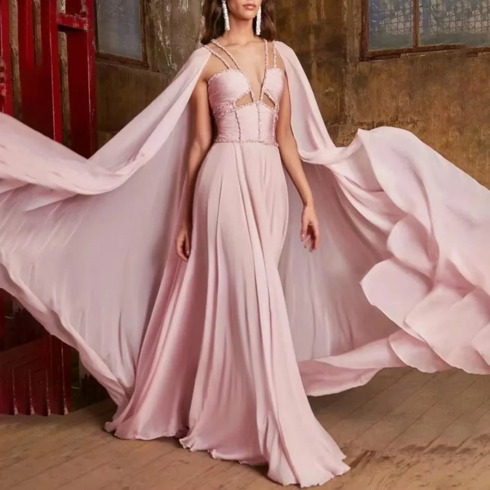 Customized Exquisite Sleeveless A-line Evening Dress Charming Sexy V-neck Beading Prom Dress Chiffon Party Gown вечернее платье 3