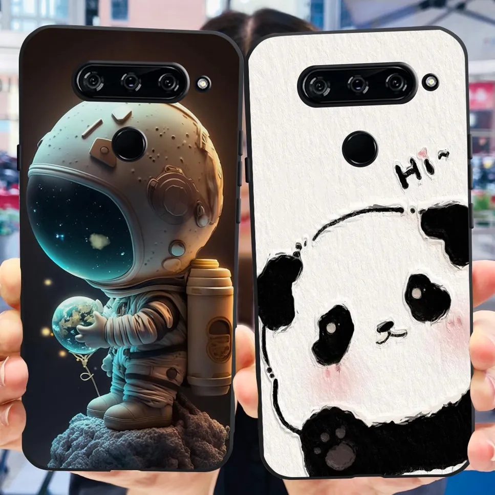 Panda Cat Pattern Soft Silicone Black Phone Case Cover