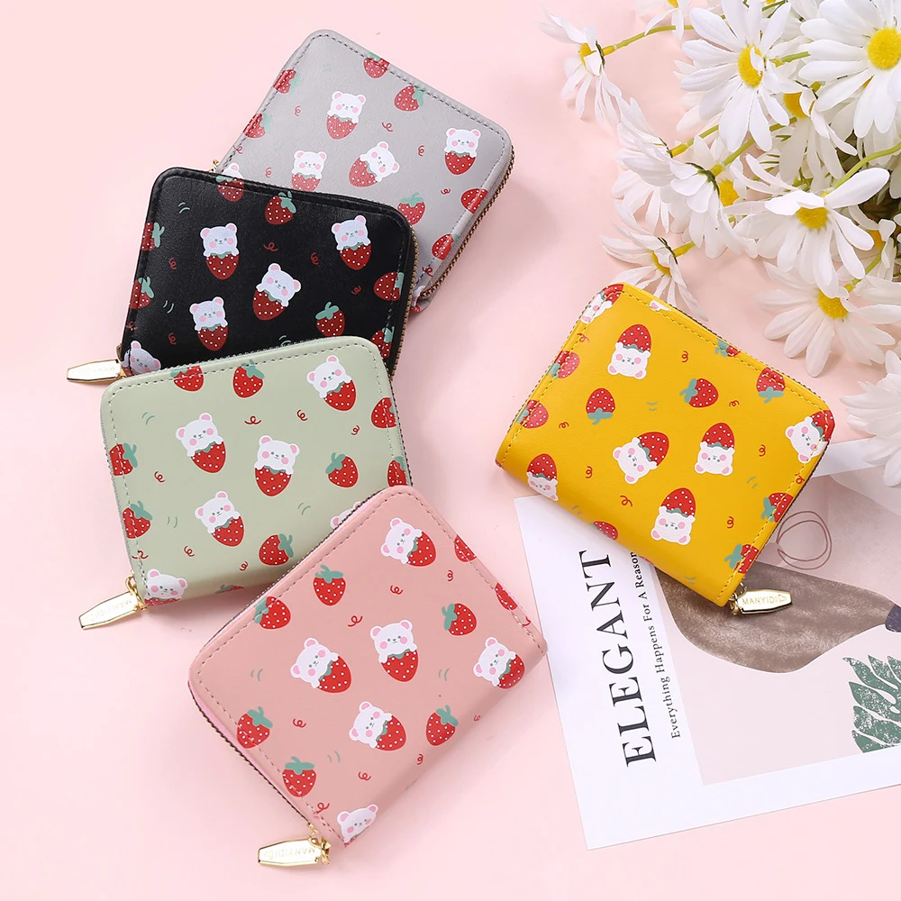 Ladies Wallet Cute Cartoon Strawberry Pattern Wallet Brand Design PU  Leather Coin Purse Clutch Bag Card Holder Сумки женские - AliExpress