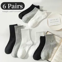 6 Pairs of Women Is Large Size Four Seasons Solid Color Simple Comfortable Fashion Trendy Mid-tube Sport Socks 1