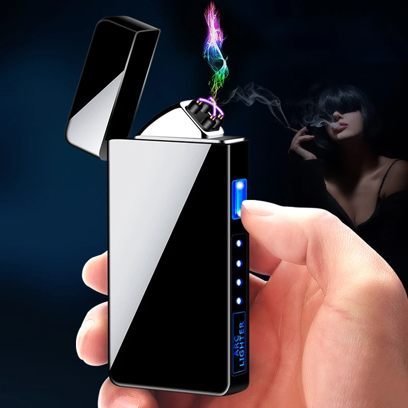 

Electric Windproof Metal USB Charging Dual Arc Pulse Plasma Lighter Touch Sensing Outdoor Windproof Cigar Lighter Gift for Men