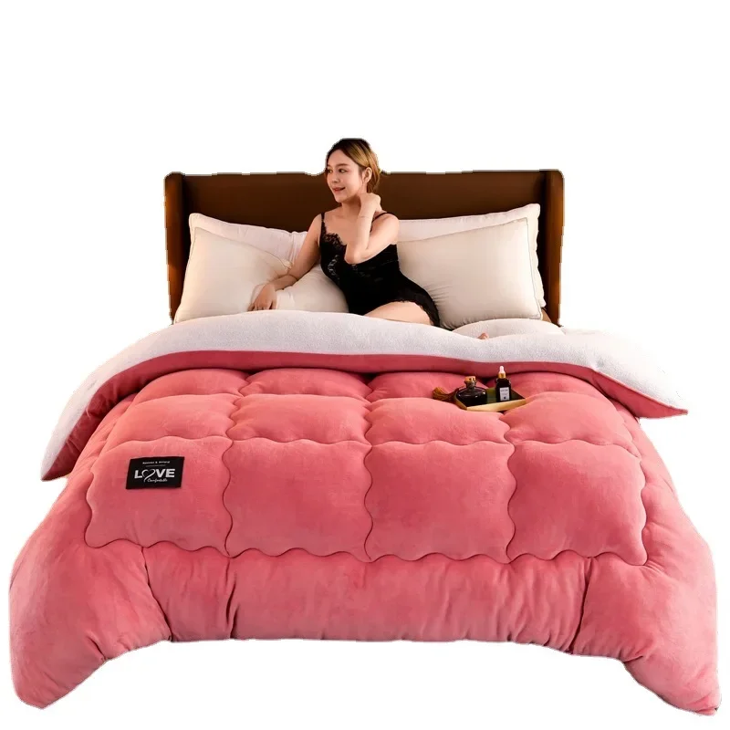 Lamb Wool Cotton Quilt Double sided Velvet Blanket wool cotton blanket