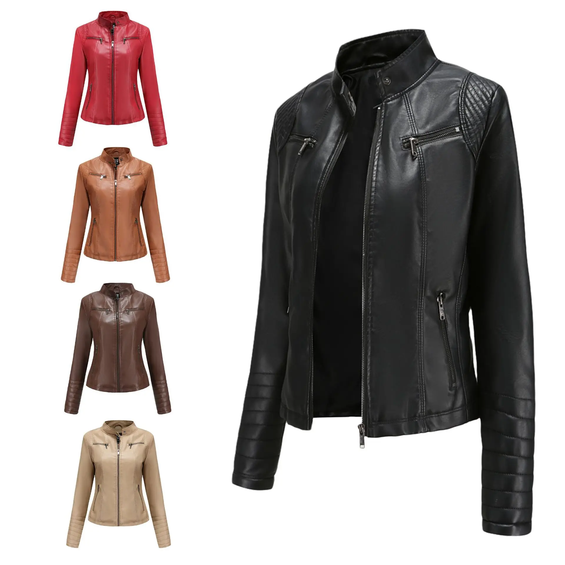Veste de Moto en simili cuir pour femmes, manteau féminin, motard, violet, noir, automne, printemps, mode