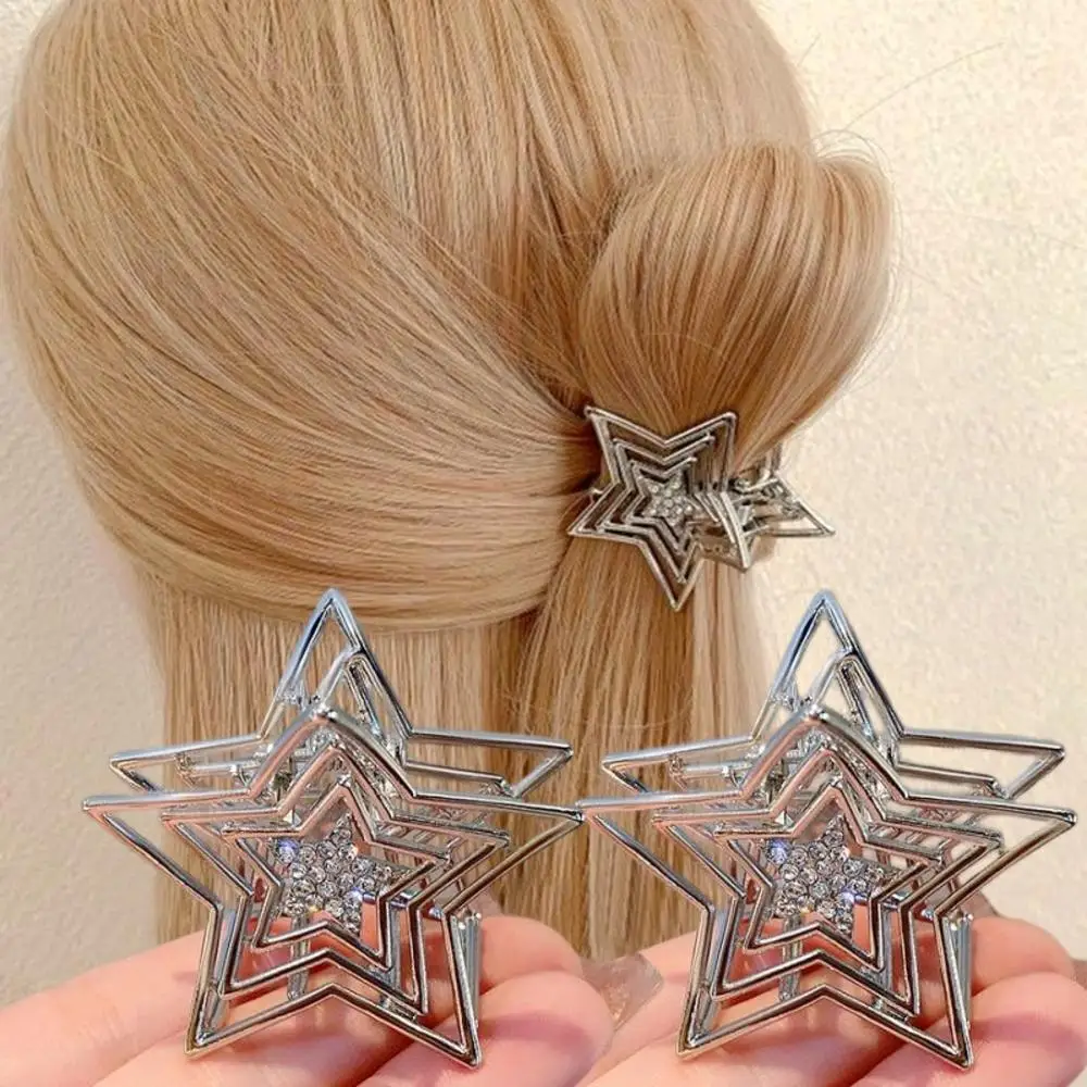Trendy Pentagram Metal Hair Claw Clip Y2k Accessories Rhinestone Hollow Star Hair Clips Korean Style Hair Accessories for Women