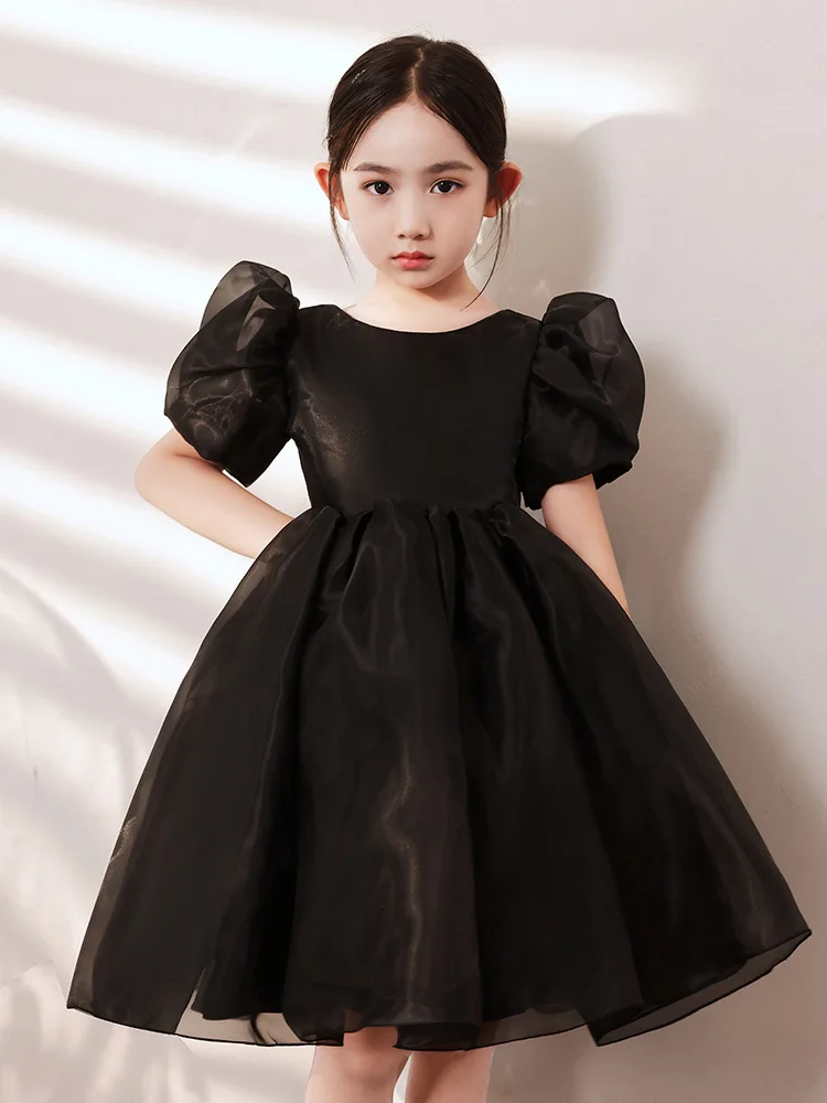 

Children 1 birthday Evening dresses black high-end princess dress fluffy gauze girls' host runway show piano performance costume