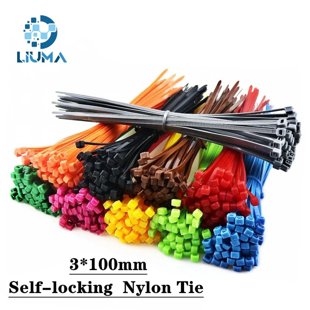 

100pcs 3*100 MM Width 2.5MM Self-Locking Plastic Nylon Cable Ties Cable Zip Tie Loop Ties For Wires Tidy Band Ribbon Colorful