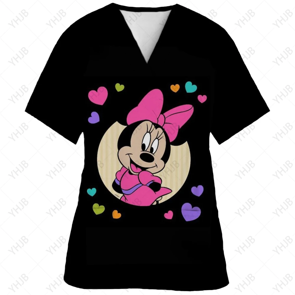 thumbnail image 1 of Uniforme de enfermera de verano con estampado de Mickey Mouse de Disney, ropa de trabajo para dentistas, salones de belleza y tiendas de mascotas, camisetas con cuello en V y bolsillos, 1 of 5
