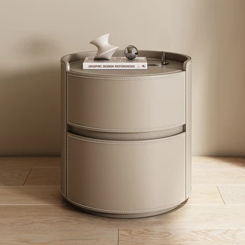 Modern Round Nightstand with PU Leather Top