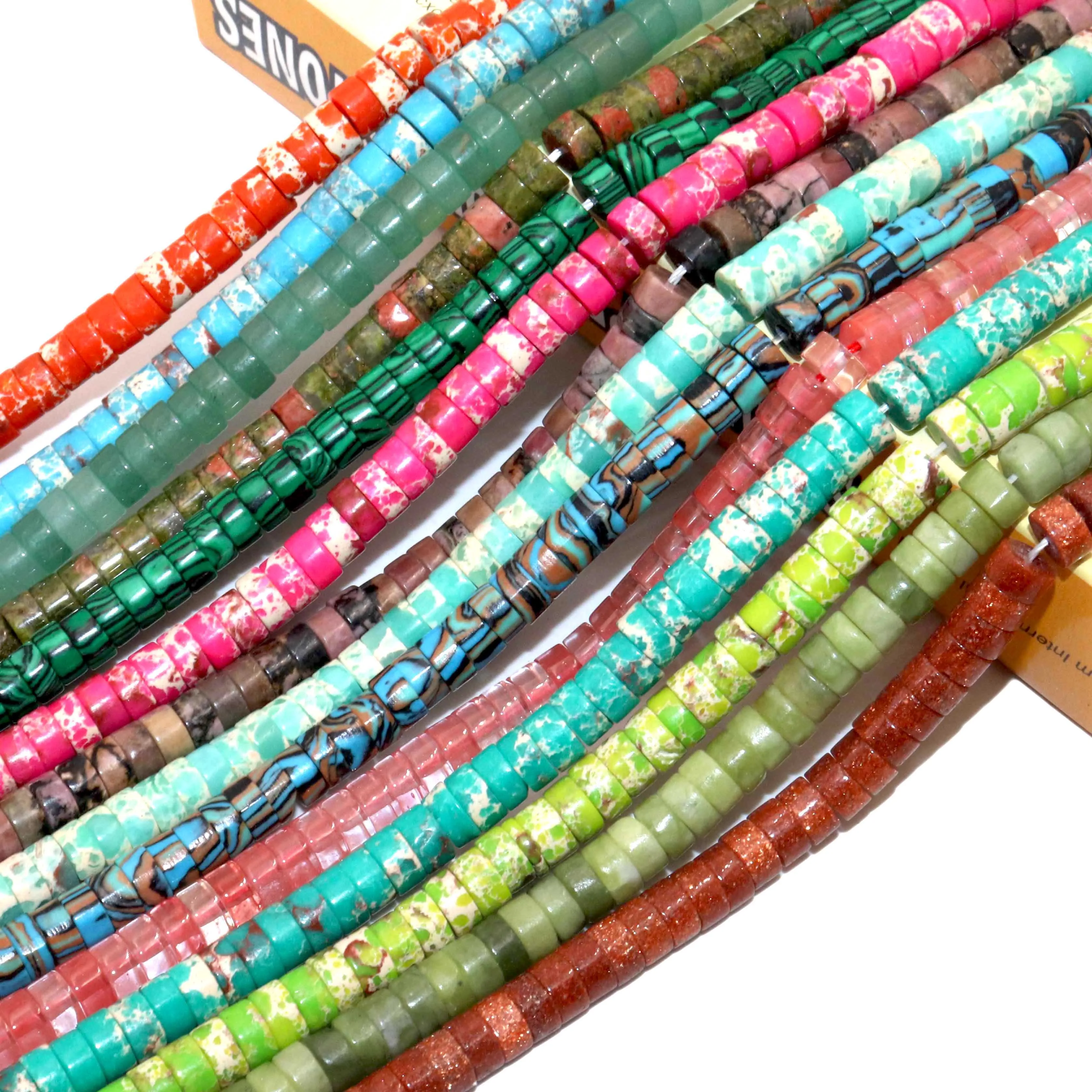 3x6mm Natural Stone Agates Jades Amazonite Turquoises Flat Round Loose Spacer Beads For Jewelry Making DIY Bracelet Necklace