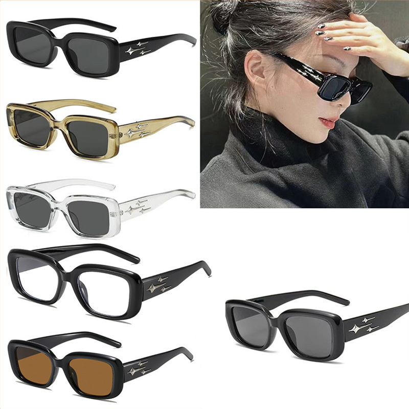 Sunglasses Small Face Square Frame 2024 New Chain Leg Star Sunglasses Thin Black Colorful Trend Fashion Anti Blue Light