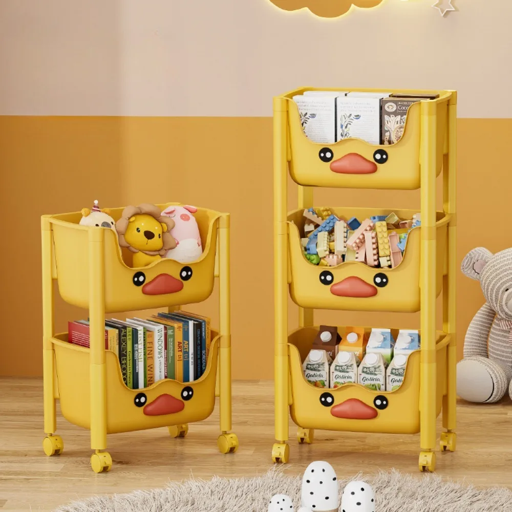 Toy Storage Trolley Movable Organizer Rack Living Room Bookshelf Children'S Picture Book Rack Kitchen Shelf Cartoon Rolling Cart