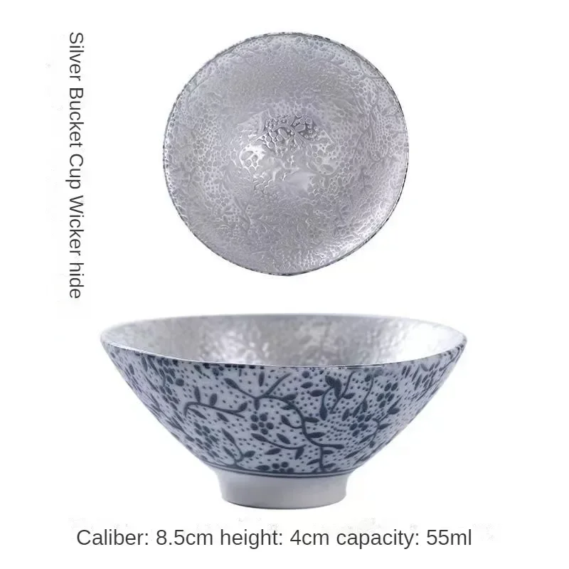 Creative 999 Sterling Silver Master Cup Ceramic Teacups Office Small Tea Bowl Household Handmade Chinese Kung Fu Drinkware