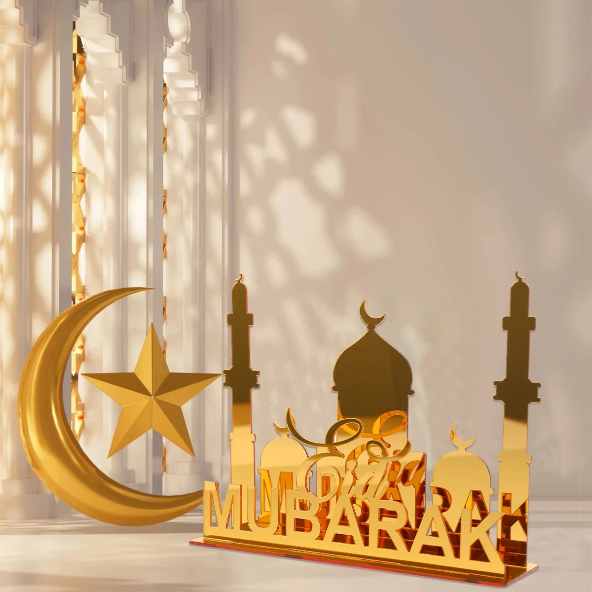 GoldenAcrylicEIDMubarakTableOrnaments2024RamadanKareem