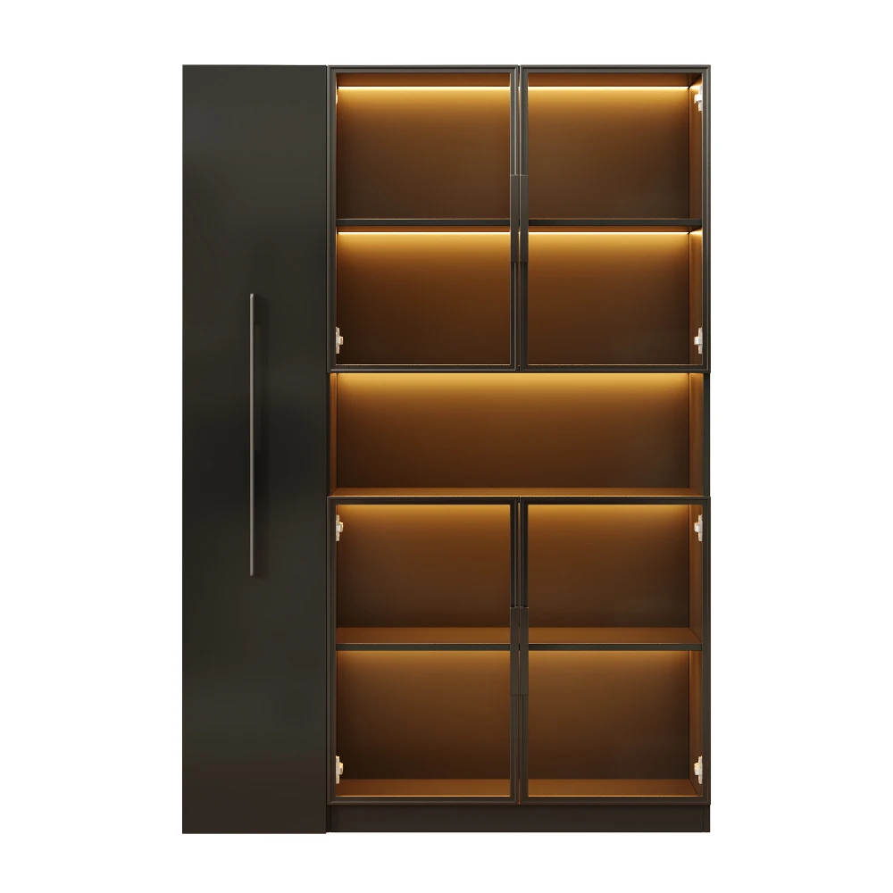 Wohnzimmer-Vitrine mit Ausziehbarem Regal – Doppelverglaste LED-Standschrank-Vitrine, MDF-Schrank, Glasvitrine & Aufbewahrungsschrank – Detail 23