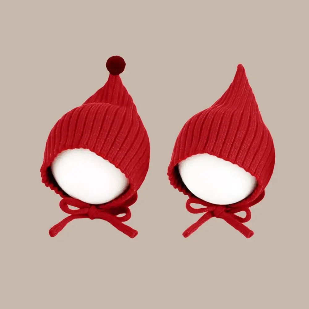 New Solid Color Knitted Hat Lacing Design Woolen Ear Protection Pullover Hats Warm Winter Hat