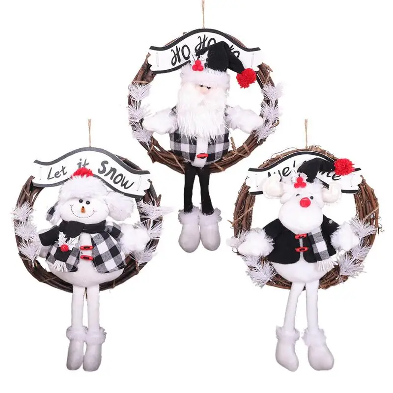 

Outdoor Christmas Wreath portable Santa Claus Snowman Elk Doll Welcome Door Hangings Rattan Decorative Garland For Door Porch