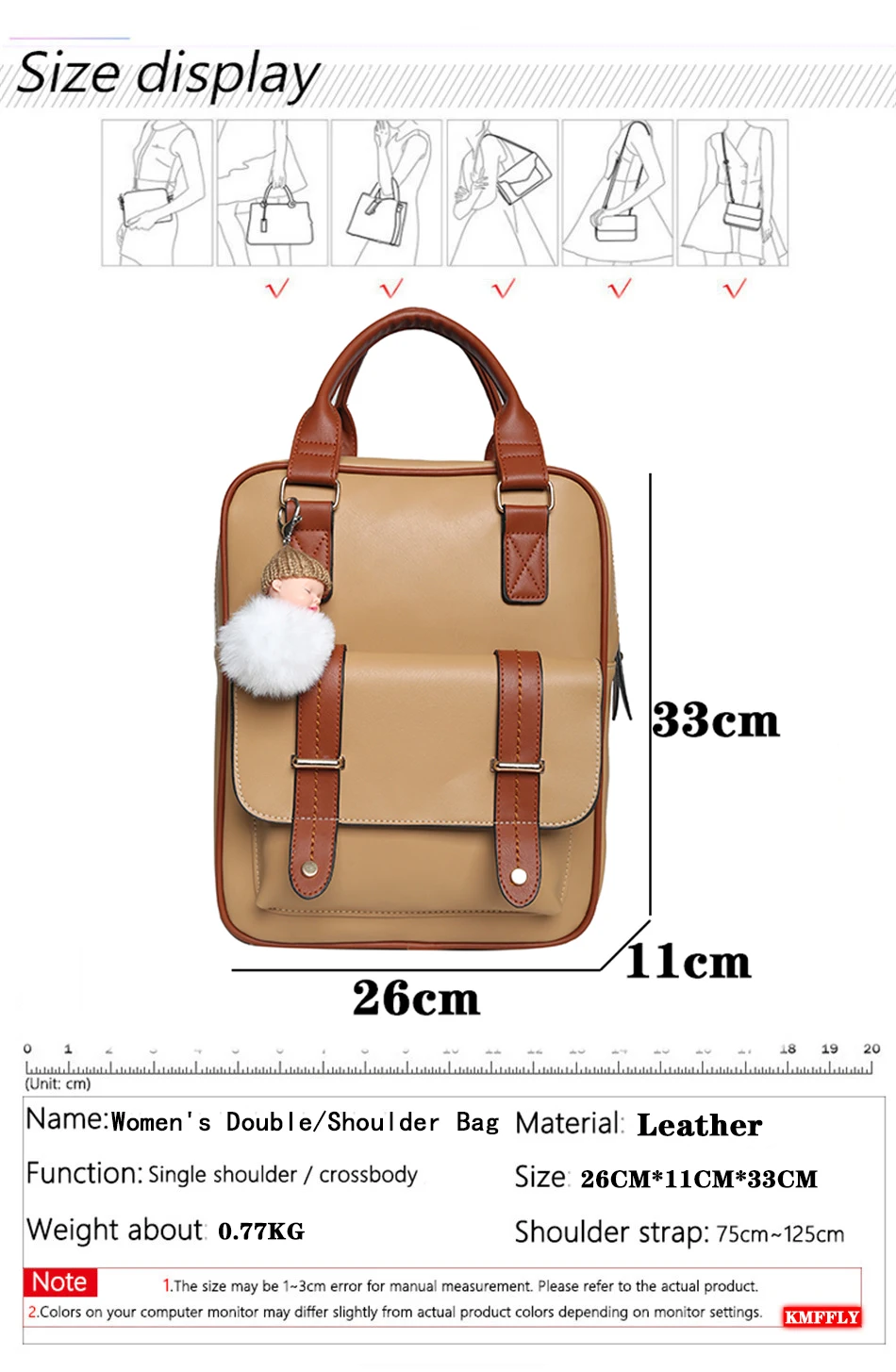 2022 Large Capacity Solid Color Backpack High Quality Leather Shoulder Bag Women Famous Designer Bags New Plush Pendant Backpack