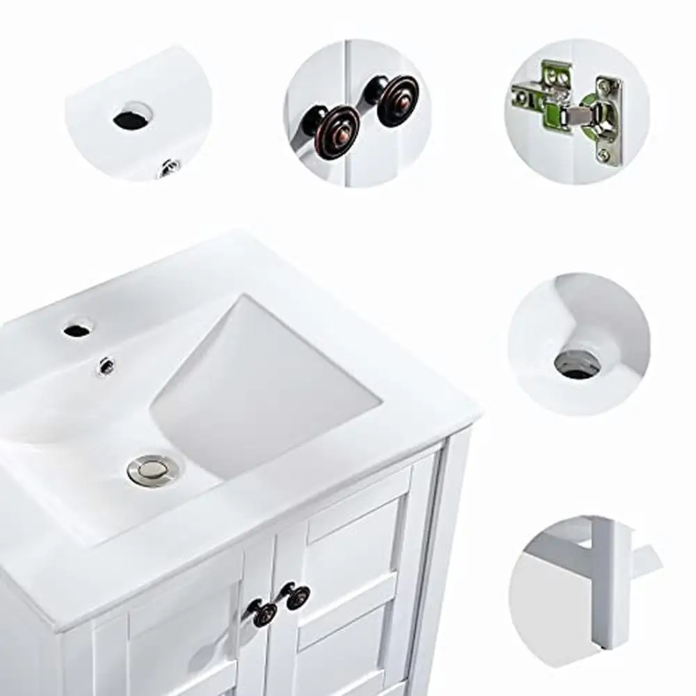 Description Picture 6 of item24" Modern Solid Wood Bathroom Vanity Set with Undermount Vessel Sink Free Standing 2 Doors Storage Durable & Waterproof Easy