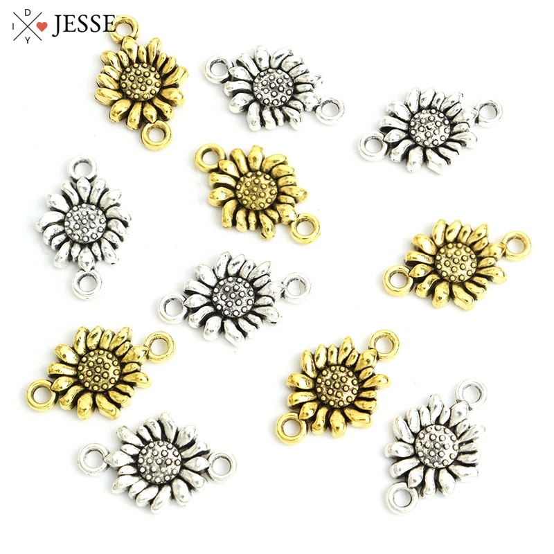 

30pcs Vintage Gold Silver Color Sunflower Daisy Connectors Charms Pendants for Jewelry Making Necklaces Bracelet DIY Accessories