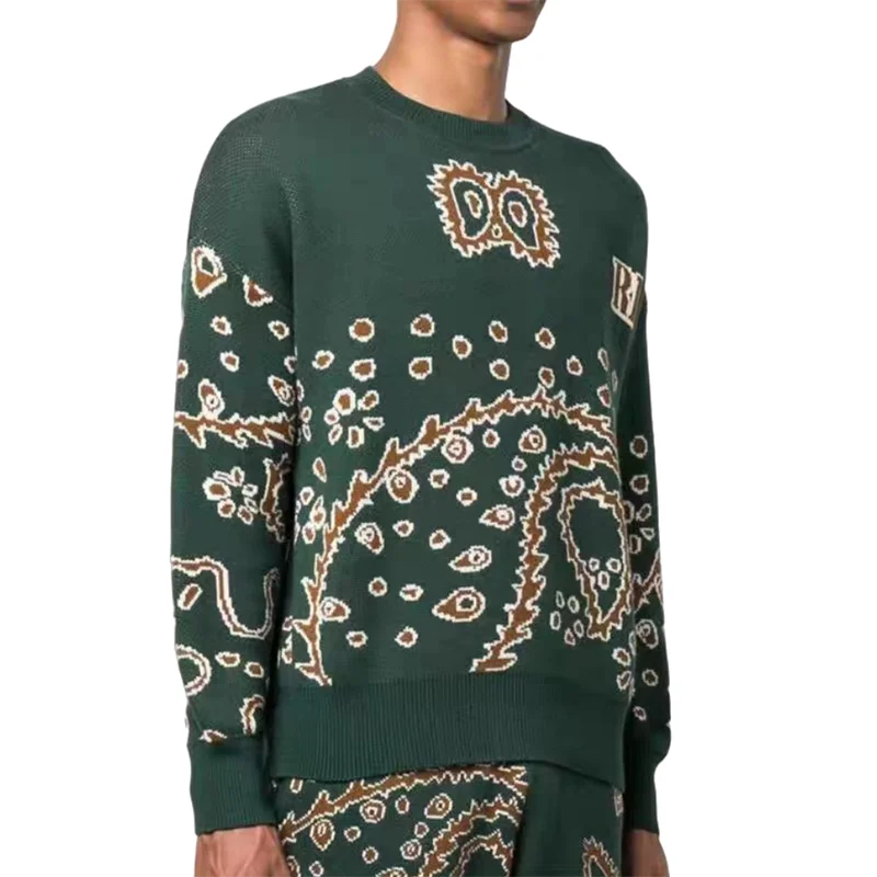 

2023 Autumn/Winter New RHUDE Fashion High Street Vintage Cashew Letter Jacquard Loose Knitted Sweater