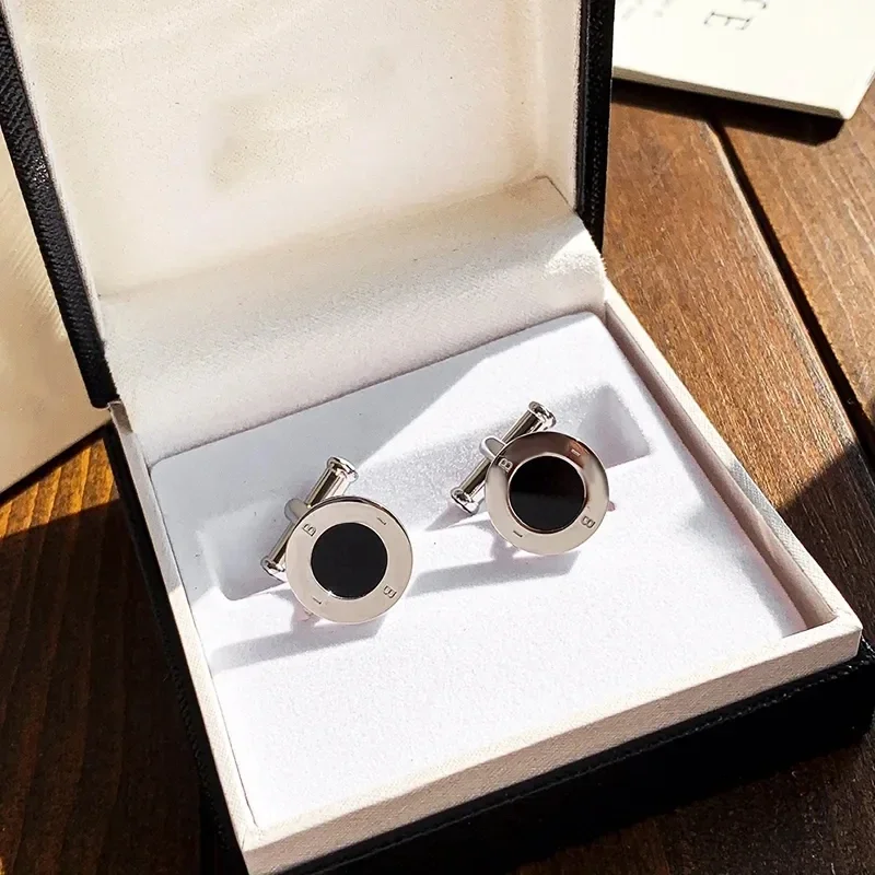 Cuff Links MB Black Agate With Letter 1:1 High Quality Black Man Shirt Cufflinks Classic Buttons With Box Set