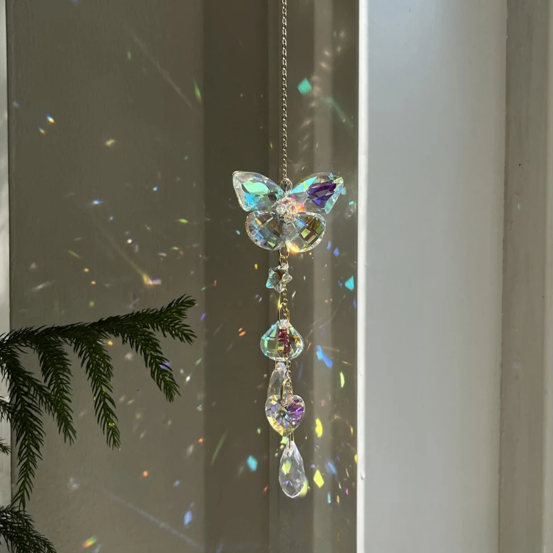 Courtyard Decoration Window Hanging Hand Woven Butterfly Dragonfly Crystal Wind Chime Pendant