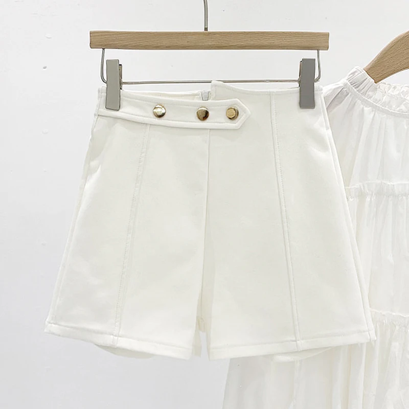 QOERLIN Asymmetrical High Waist White Shorts Women 2024 New Summer Elegant Casual Slim-Fit Shorts Back Zipper Fly Pants Korean