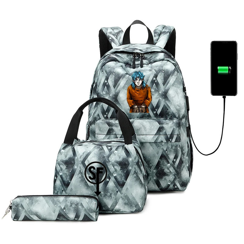 3pcs Game Sally Face Backpack Fashion Student USB Charging Lovely Travel Backpack For Children Teenager School bag Mochila