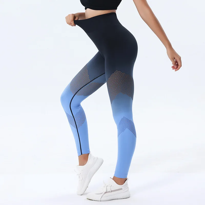 Women Running Tights Seamless Skinny Mesh High Waist Female