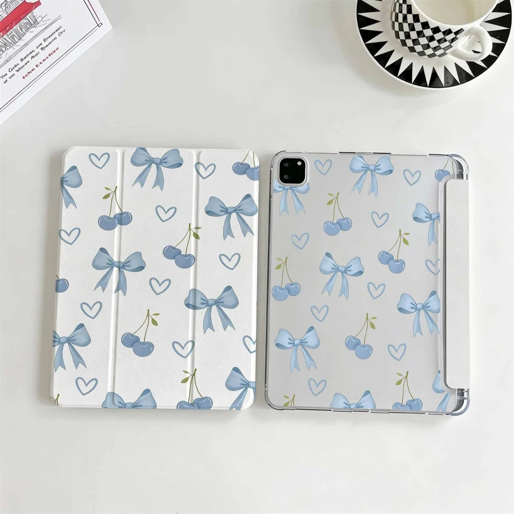 Blue Bow Love Tablet Case with Pen Slot and Enhanced Protection