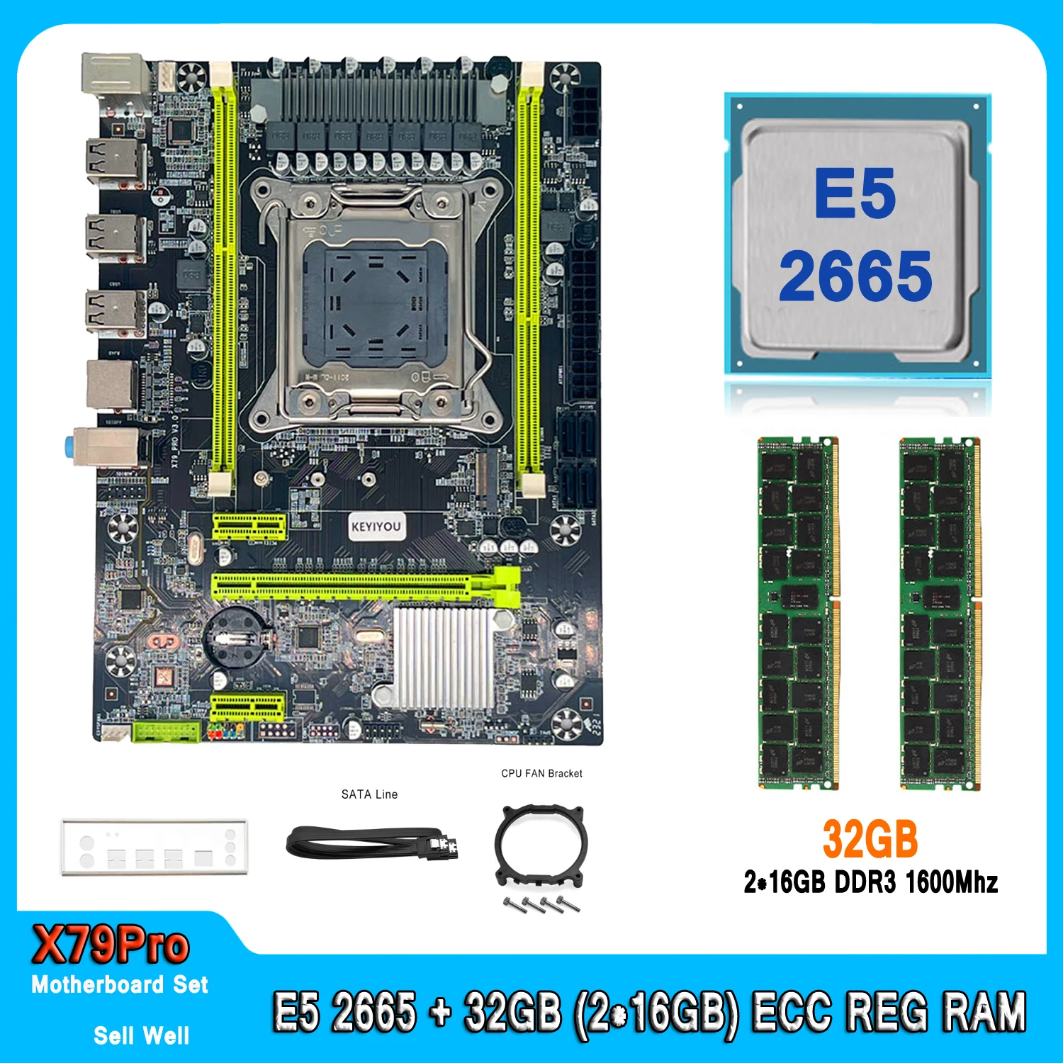 X79 마더보드 Xombo 키트 세트, LGA 2011 Xeon E5 2665 CPU DDR3 32GB (2PCs * 16GB) 1600MHz 메모리 E5 2665 컴퓨터 마더보드