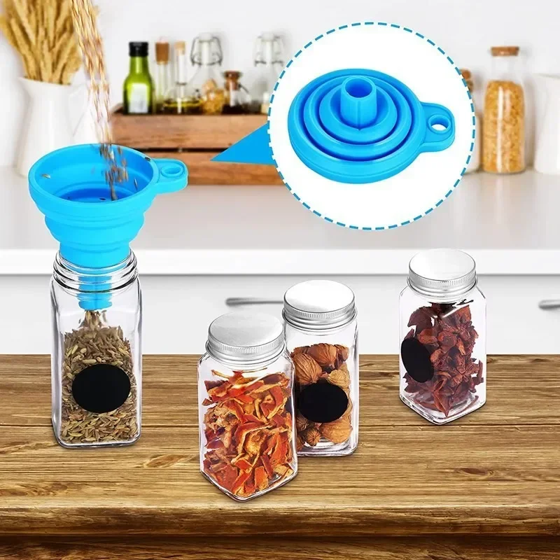 12Pcs/Set Seasoning Jars Square Glass Spice Bottle With Bamboo Lid Salt Pepper Shakers Spice Storage Jar Kitchen Accessories 3