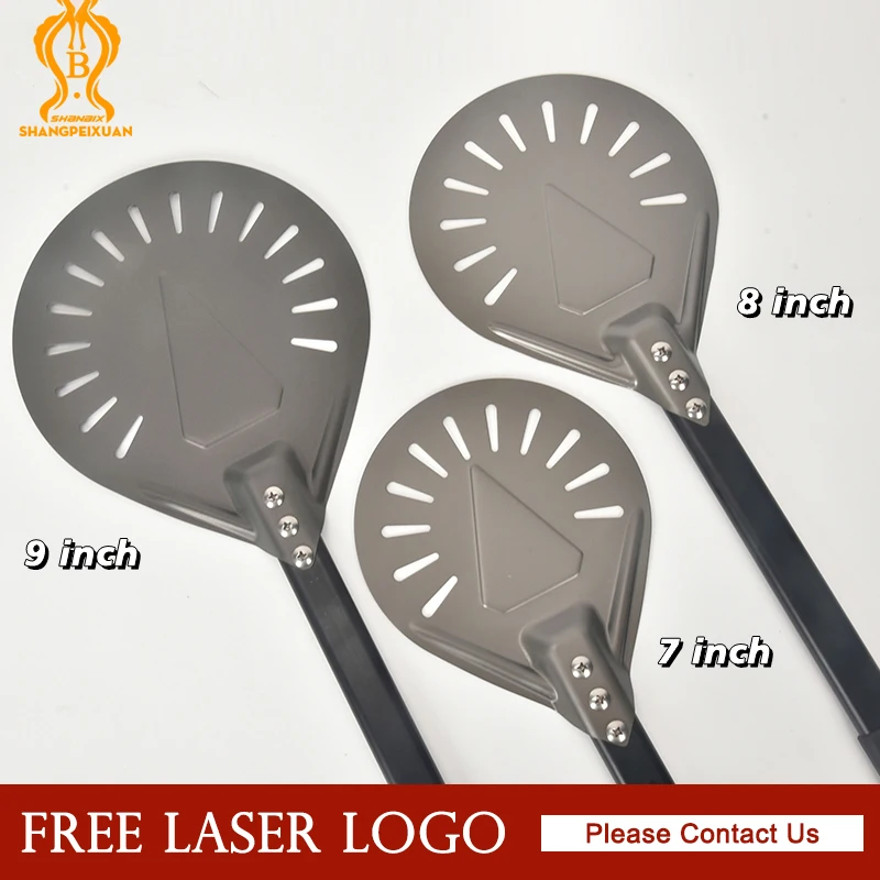 Pizza Peel SHANGPEIXUAN 7/8/9 inch Pizza Turning Peel Aluminum Pizza Shovel Short Anodized Peel Non-Slip Silicone Handle Tool