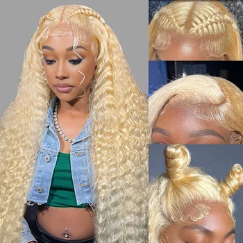 13x4 Lace Front Wig Human Hair Blonde Deep Wave Blonde Lace Front Wigs 250% Density Free Part 613 Wig Pre Plucked with Baby Hair 1