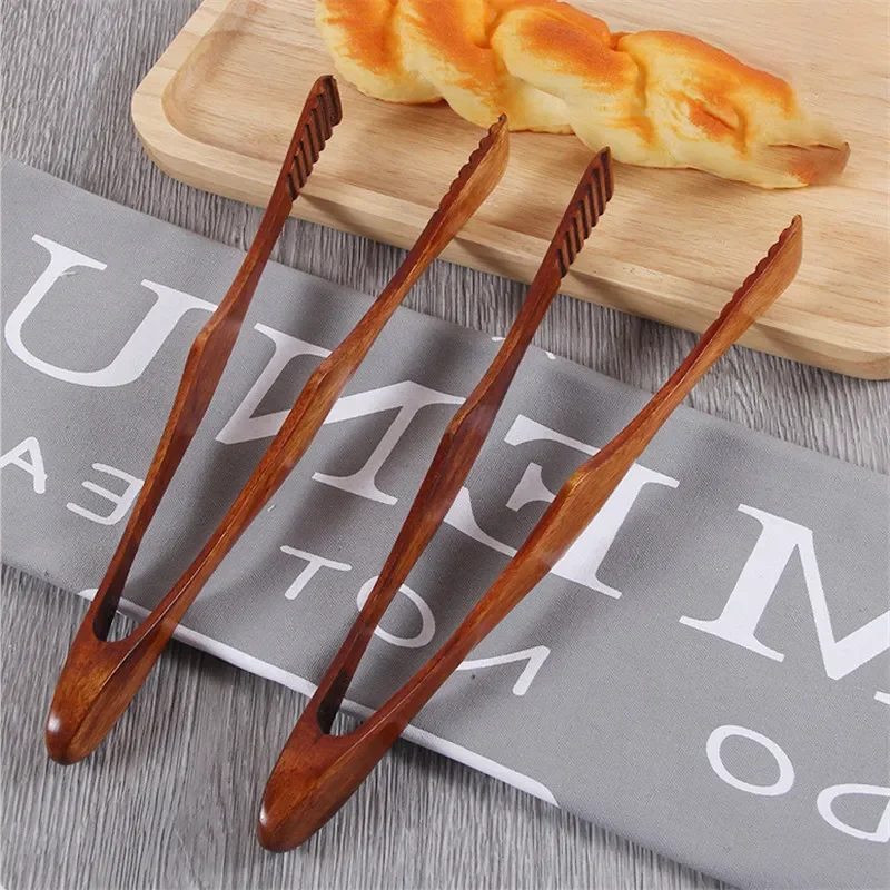 1 Pc Bamboo Cooking Kitchen Tongs Food BBQ Tool Salad Bacon Steak Bread Cake Wooden Clip Home Kitchen Utensil Food Tongs