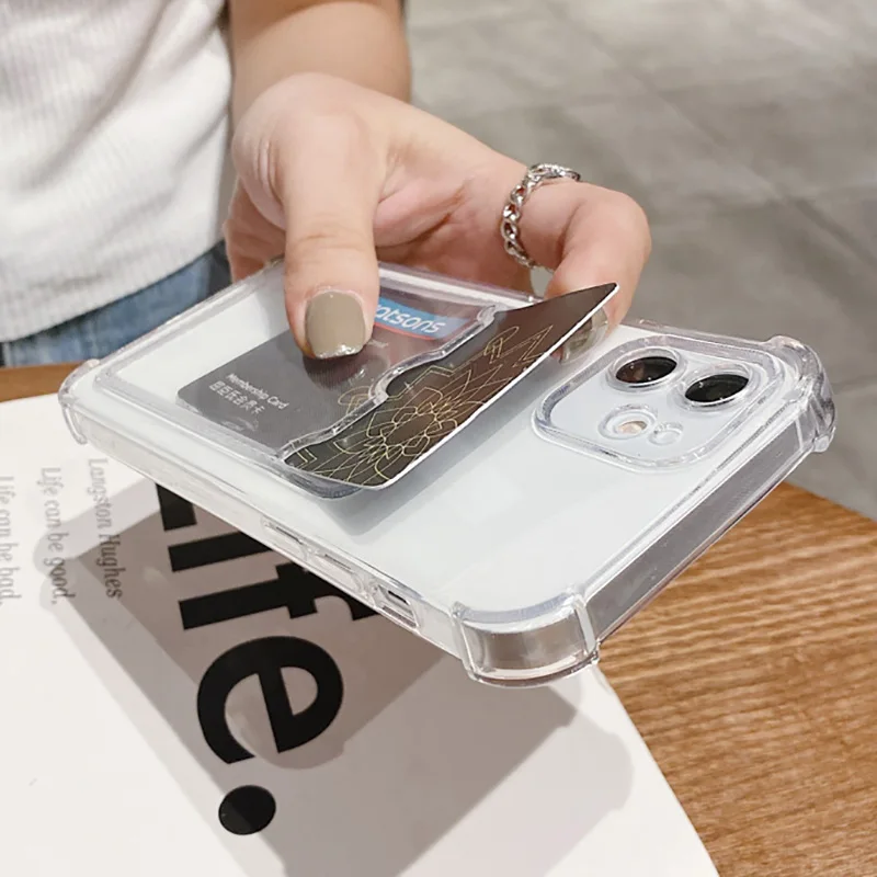 Transparent Case For iPhone 17 Pro Max Case iPhone 16 15 Pro Max 13 14 12 11 7 8 Plus SE Cover Soft Wallet Pocket Card Holder 5