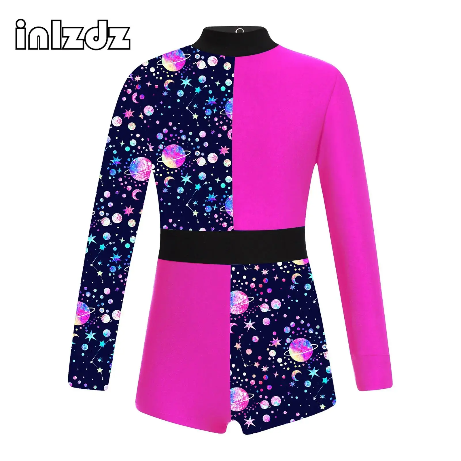 

Kids Girls Printing Gymnastics Jumpsuit Bodysuit Color Block Athletic Unitards Ice Skating Ballet Leotard Biketard Costumes