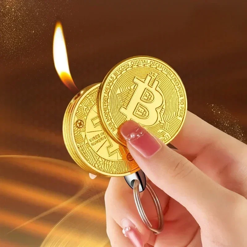 Bitcoin Shape Butane Lighter Virtual Commemorative Coin Pendant Lighter Portable Cigarette Accessory butane gas lighter cigarette lighter