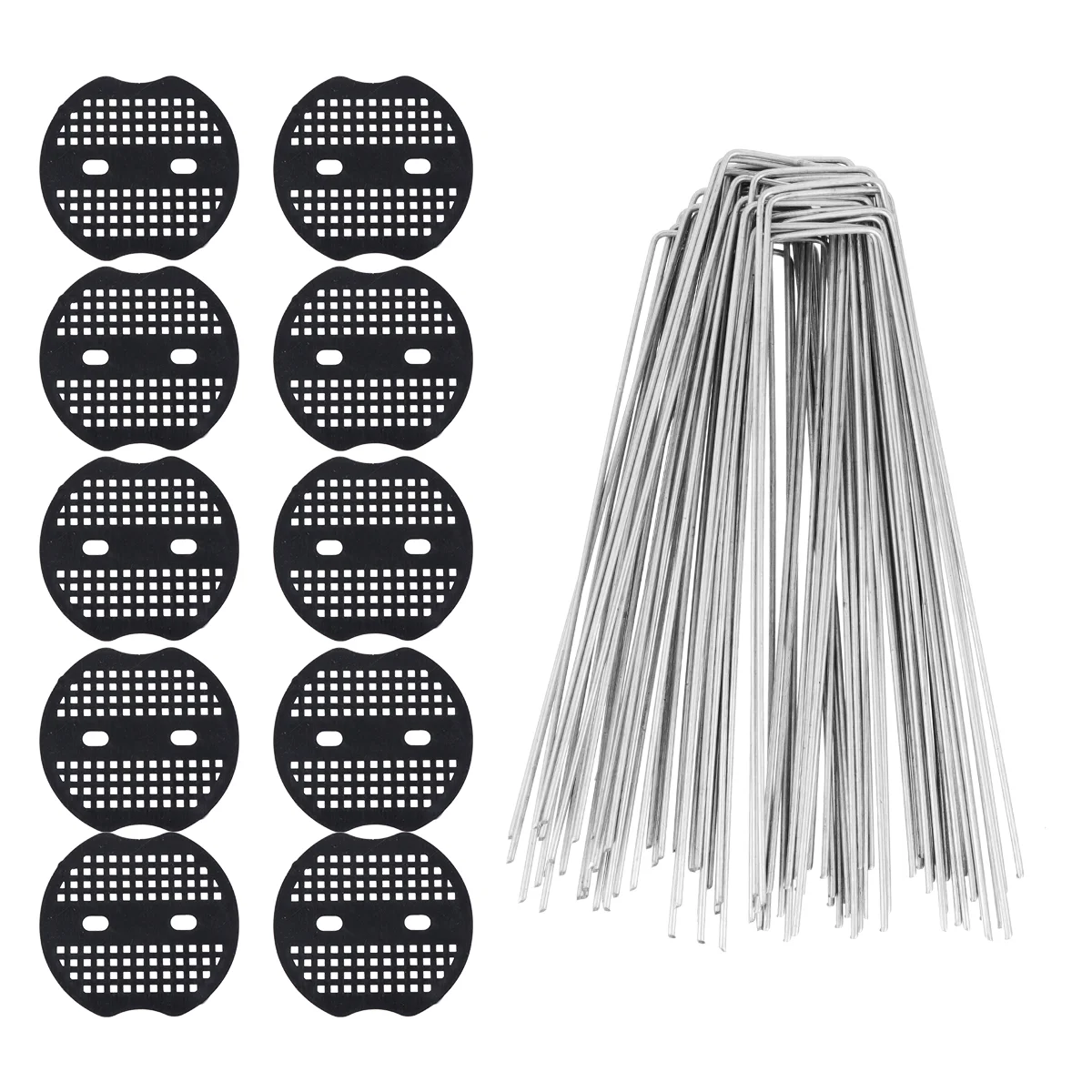 

50Pcs Steel Lawn Turf Peg Garden Pile U-Shaped Nails with 10PCS Buffer Washer