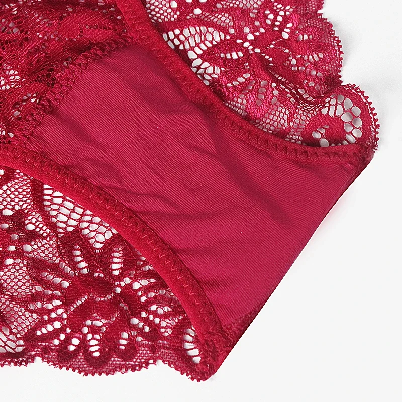 5PCS Embroidery Lace Underwear Women Briefs Hollow Out Mid Waist Plus Size Panties Perspective Comfortable Female Sexy lingerie