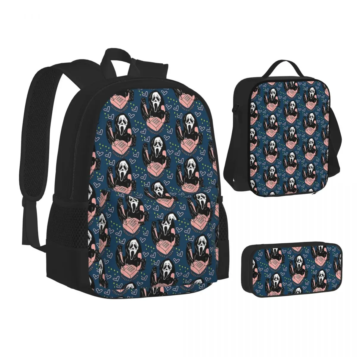 

Ghostface Calling Halloween Backpacks Boys Girls Bookbag School Bags Cartoon Kids Rucksack Lunch Bag Pen Bag Three-Piece Set